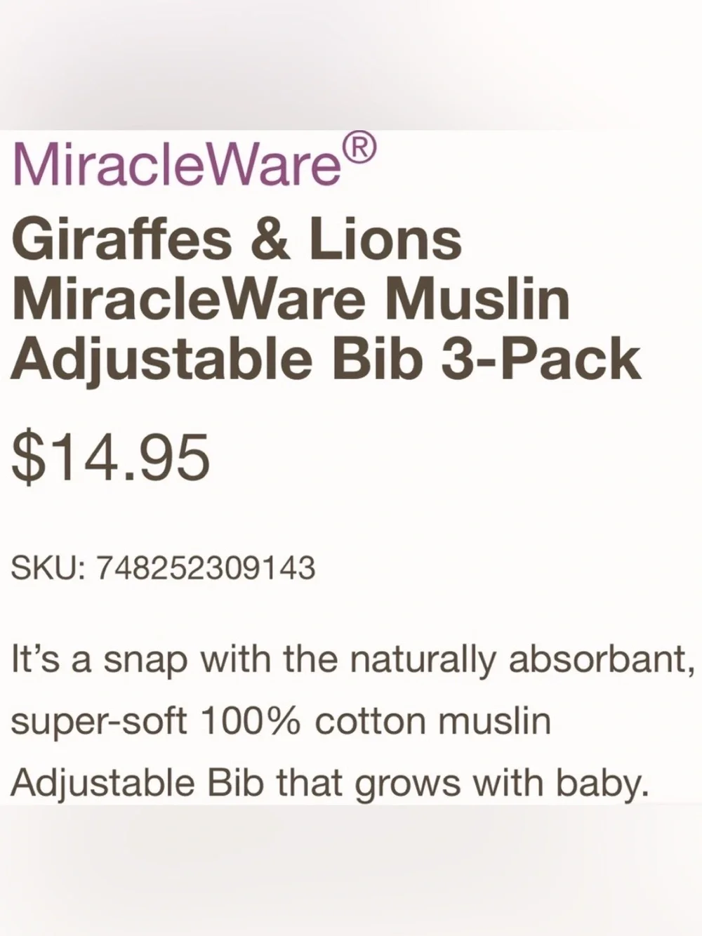 •NEW•{2 SETS} Miracle Ware Skinny Bib 3-Pack Set Bundle